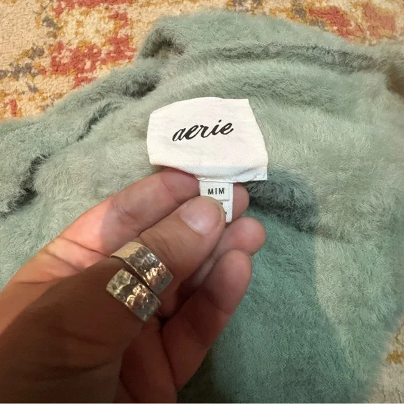 NWOT Aerie Soft Green Cropped Eyelash V-neck Button Up Cardigan Sweater - Picture 6 of 8